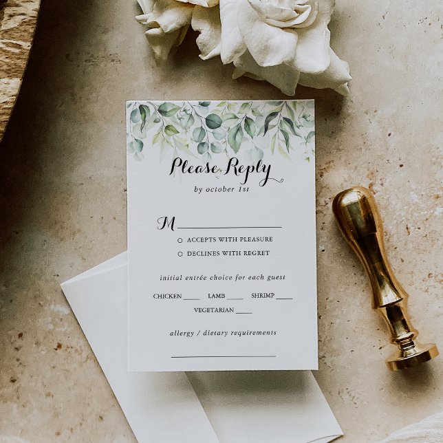 Watercolor Eucalyptus Wedding Menu Choice RSVP (Criador carregado)