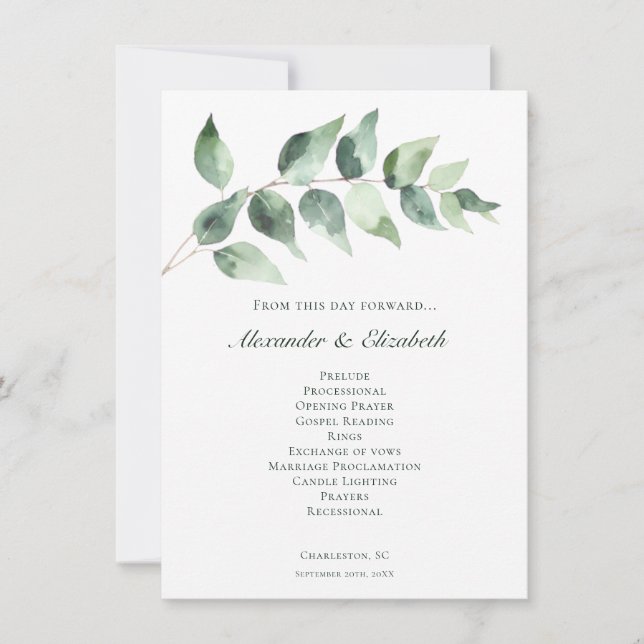 Watercolor Eucalyptus Wedding | White Program (Frente)
