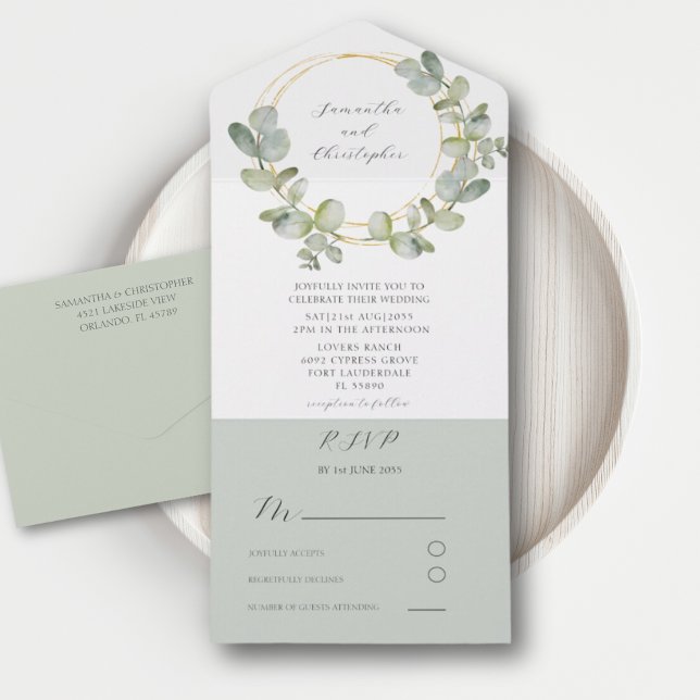 Watercolor Eucalyputus Greenery e Casamento Dourad (Criador carregado)
