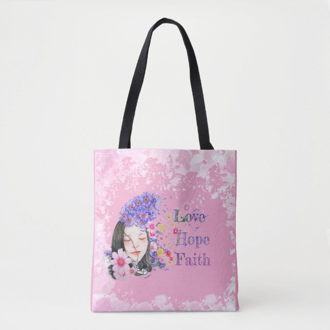 watercolor faith hope love tote bag (Frente)