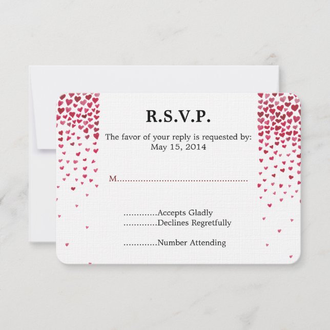 Watercolor Falling Hearding Wedding RSVP (Frente)