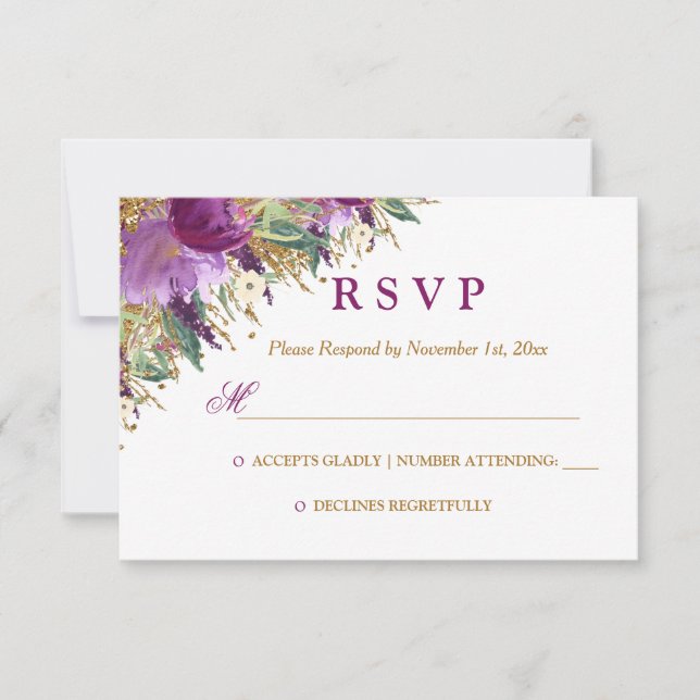 Watercolor Floral Ametyst Weding RSVP (Frente)