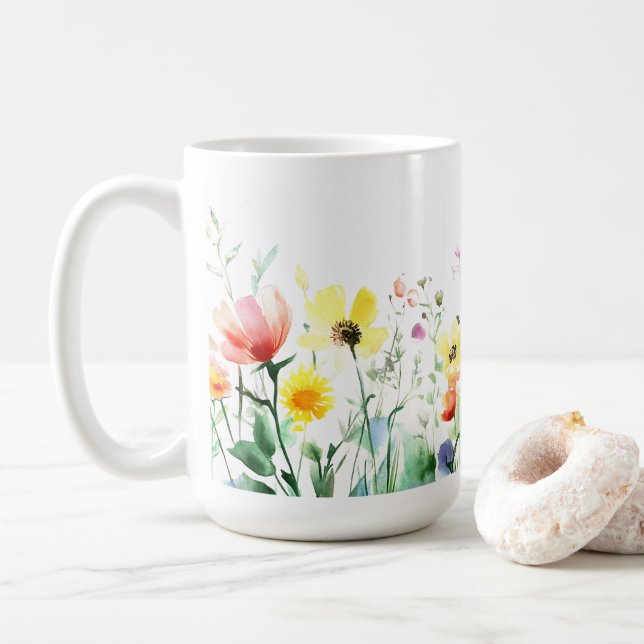 Watercolor Floral Artística 🌺 caneca 15oz (Com Donut)