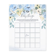 Watercolor Floral Blue Chá de fraldas Bingo Game