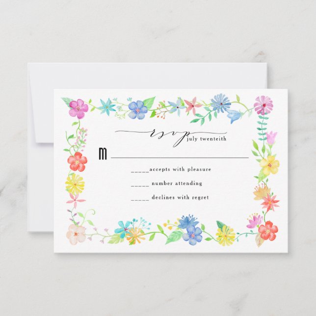 Watercolor Floral Border Weding RSVP (Frente)