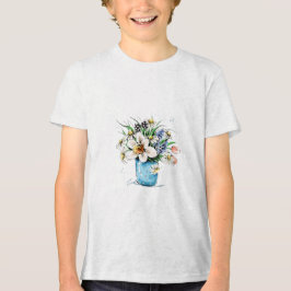 watercolor floral bouquet in blue wase
