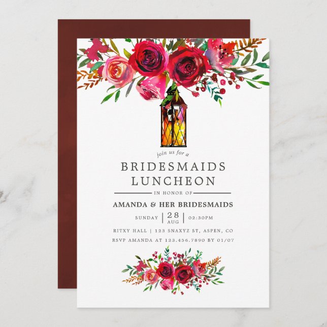 Watercolor Floral Bridesmaids Luncheid Convite (Frente/Verso)