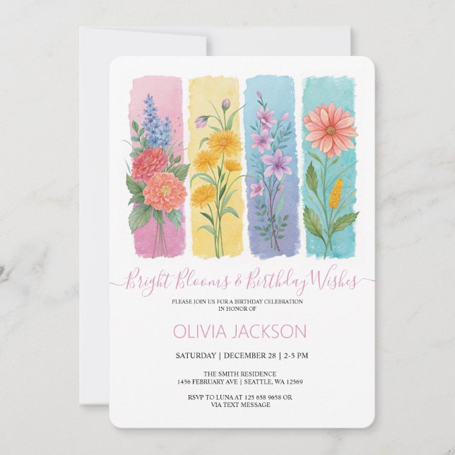 Watercolor Floral BrushAVC Convite Aniversário (Frente)