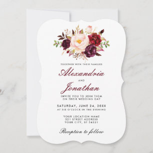 Watercolor Floral Burgundy Convite de casamento BR