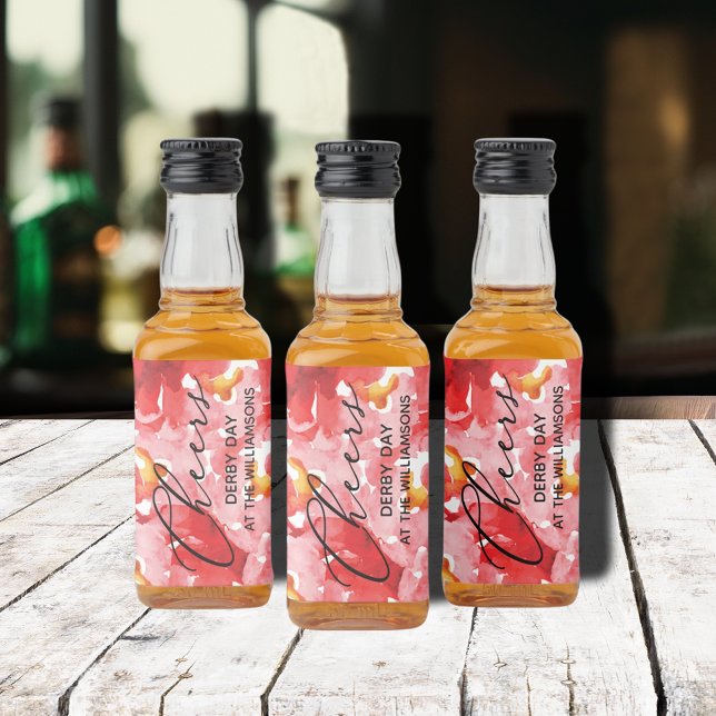 Watercolor Floral Derby Day Mini (Watercolor red roses floral Derby Day personalized mini liquor bottle labels)