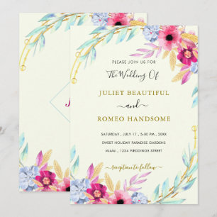 Watercolor Floral Dourado Invitation Modelo