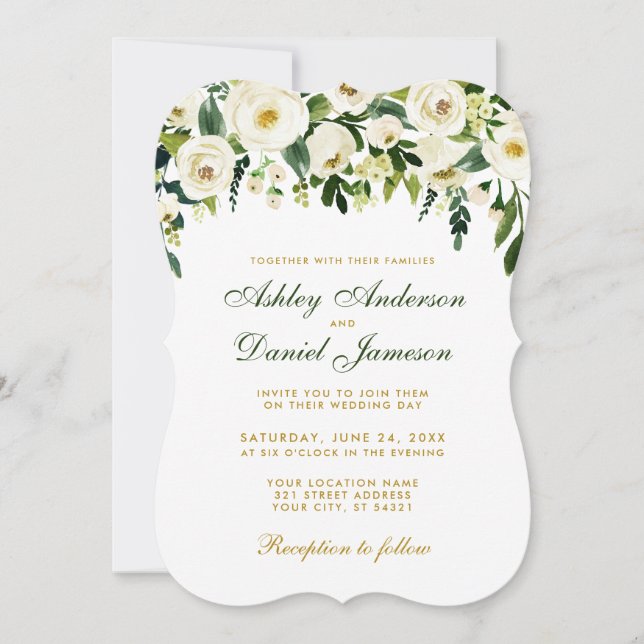 Watercolor Floral Green Dourado Convite G (Frente)