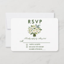 Watercolor Floral Green White Buquê Weding RSVP