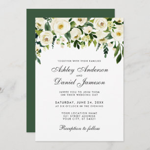 Watercolor Floral Green White Weditation Convite G