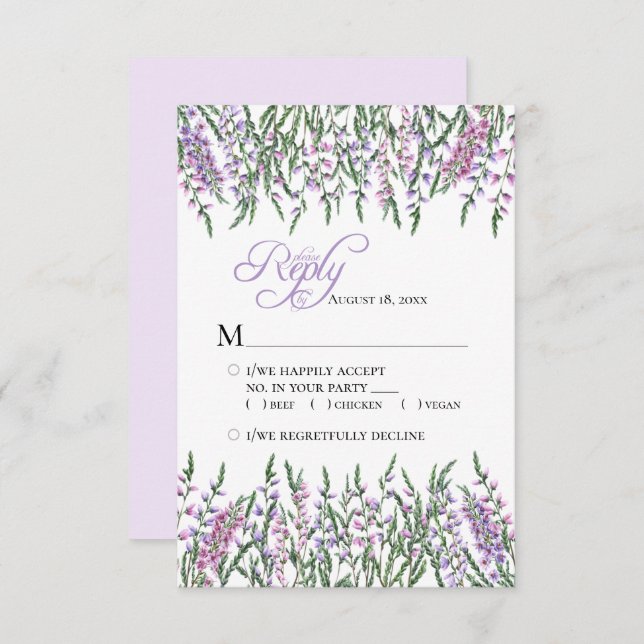 Watercolor Floral Heather Weding RSVP (Frente/Verso)