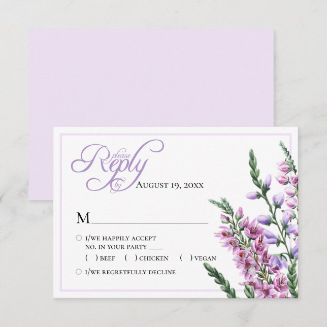 Watercolor Floral Heather Weding RSVP  (Frente/Verso)