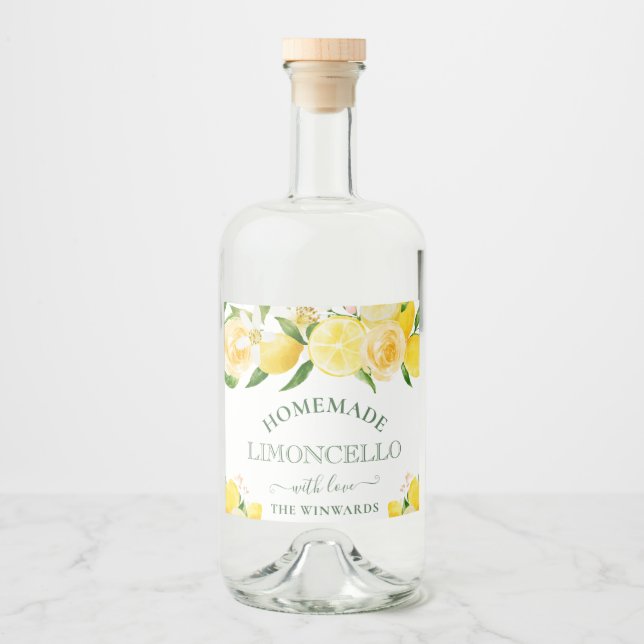 Watercolor Floral Lemons Homemade Limoncello (Frente)