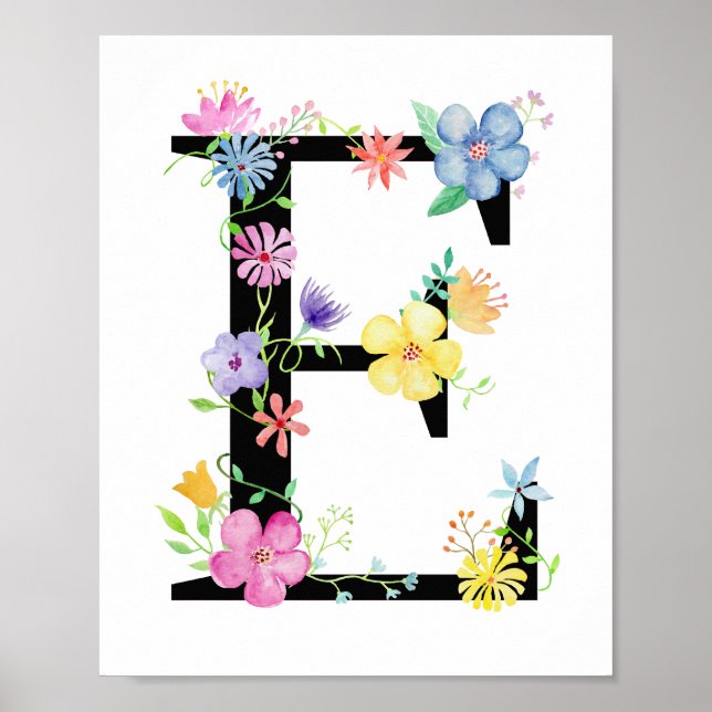 Watercolor Floral - Letra E Poster (Frente)
