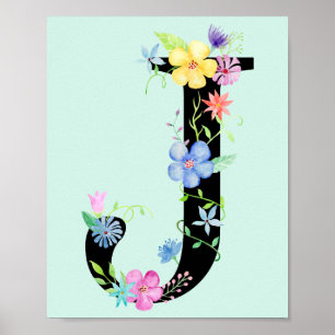 Watercolor Floral - Letra J Poster