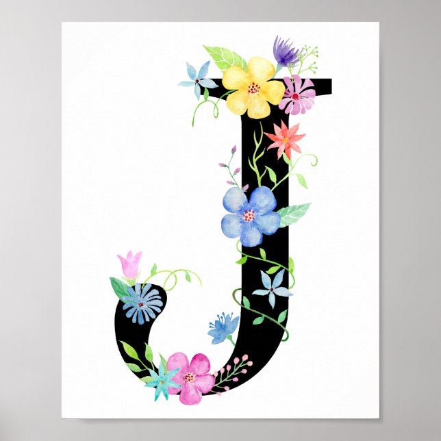 Watercolor Floral - Letra J Poster (Frente)