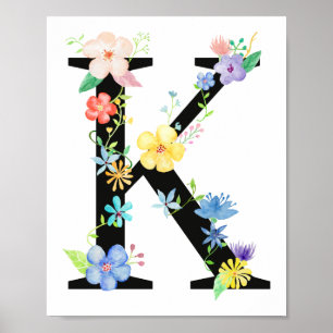 Watercolor Floral - Letra K Poster