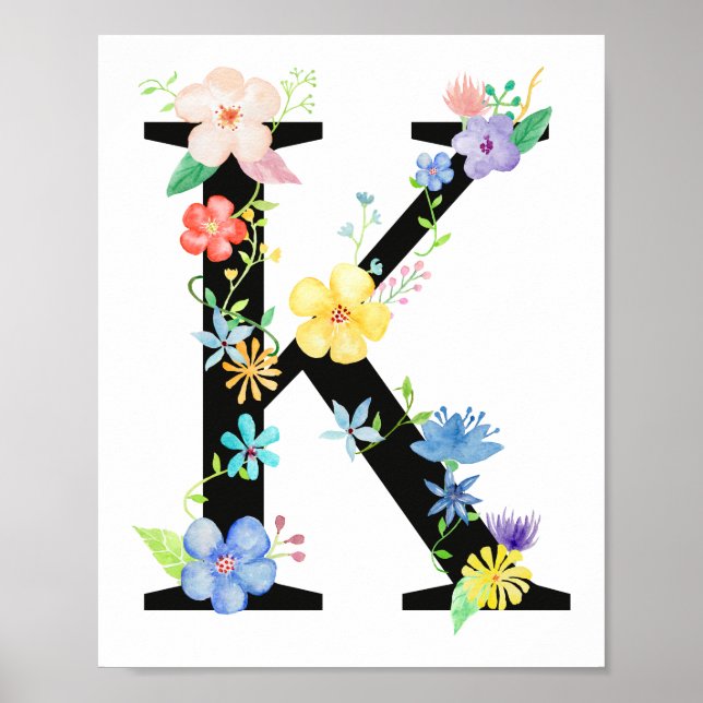 Watercolor Floral - Letra K Poster (Frente)