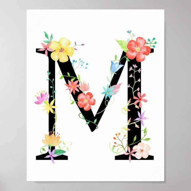 Watercolor Floral - Letra M Poster (Frente)