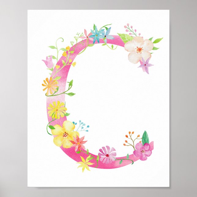 Watercolor Floral Letter C Poster (Frente)