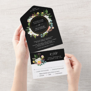 Watercolor Floral Modern Wedding Black