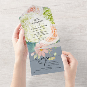 Watercolor Floral no Casamento Azul Dusty