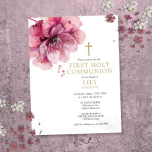 Watercolor Floral Pink Primeiro Sagrado Convite Co