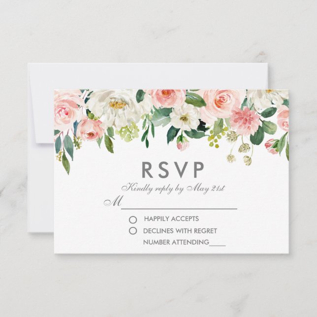 Watercolor Floral Pink Silver RSVP Casamento P (Frente)