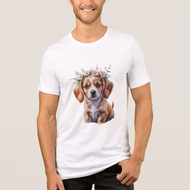 Watercolor Floral Puppy Tee (Frente)