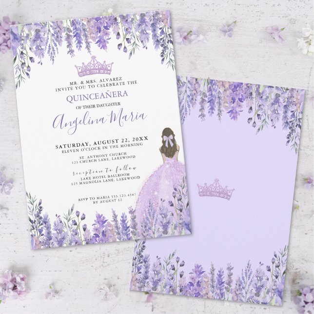 Watercolor Floral Purple Quinceanera Convite (Watercolor Floral Purple Quinceanera Invitation)