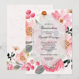 Watercolor Floral Quinceañera - Convites de Aniver
