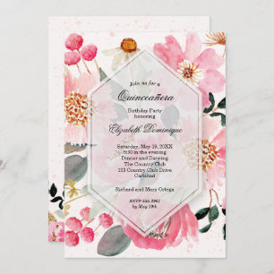Watercolor Floral Quinceañera - Convites de Aniver
