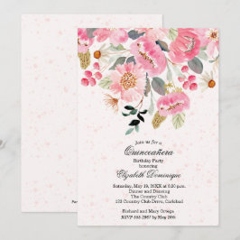 Watercolor Floral Quinceañera - Convites de Aniver