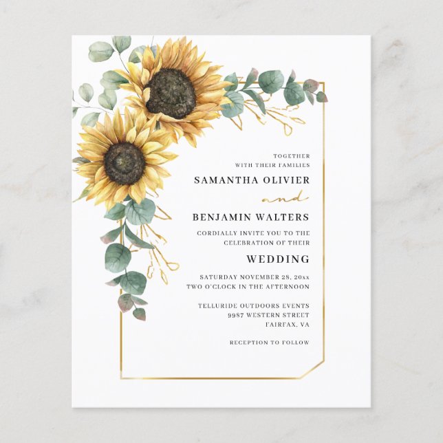 Watercolor Floral Sunflower Eucalyptus Wedding (Frente)