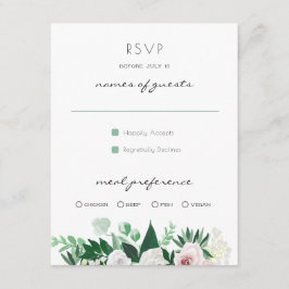 Watercolor Floral White Green Wedding RSVP