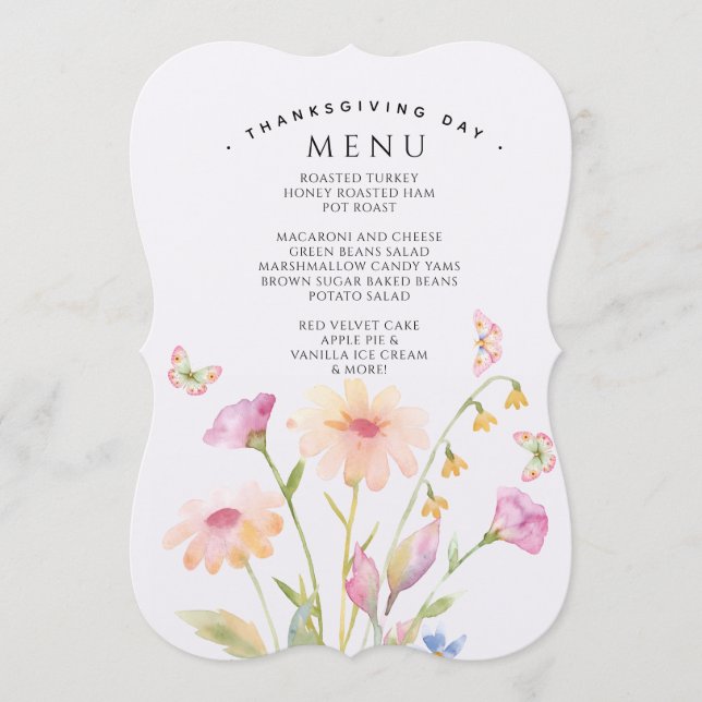 watercolor flower editable menu card  (Frente)