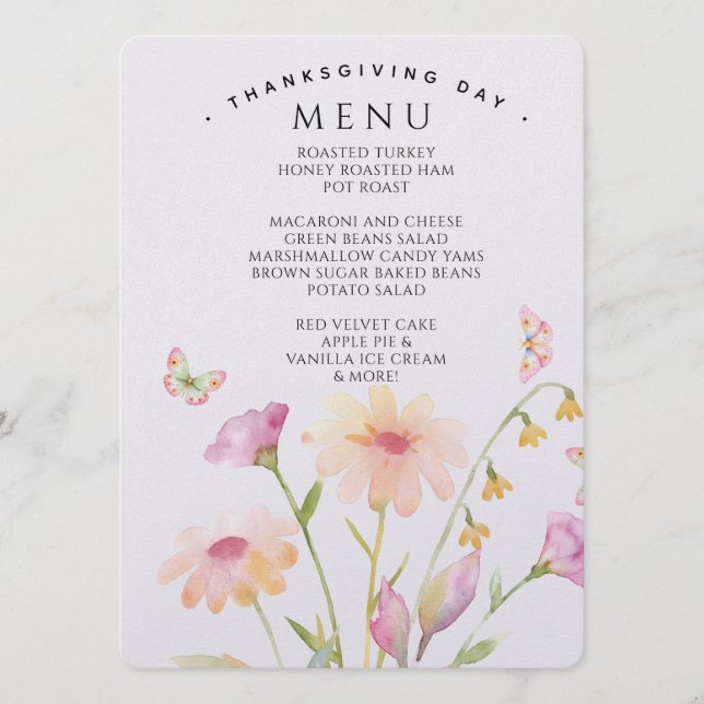 watercolor flower editable menu card  (Frente)