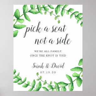 Watercolor Foliage Wedding Ceremony Seating Poster