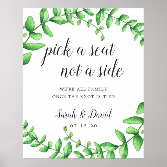 Watercolor Foliage Wedding Ceremony Seating Poster (Frente)