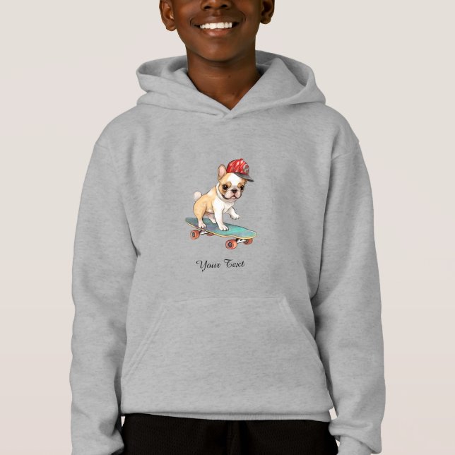 Watercolor French Buldog Kids Pullover Hoodie (Frente)