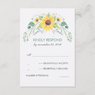 Watercolor Girassóis RSVP de Casamento Russo