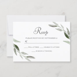 Watercolor Green Leaf Modern Wedn RSVP