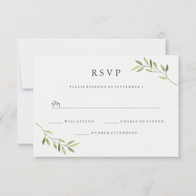 Watercolor Green Leaf Wedding RSVP (Frente)