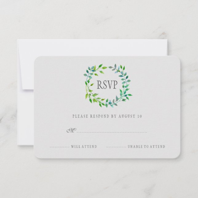 Watercolor Green Leaf Wreath | RSVP (Frente)