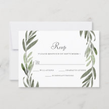 Watercolor Green Leaf Wreath Weding RSVP