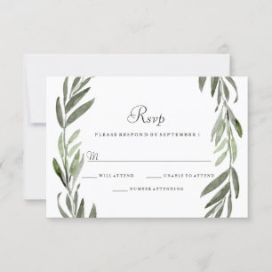 Watercolor Green Leaf Wreath Weding RSVP